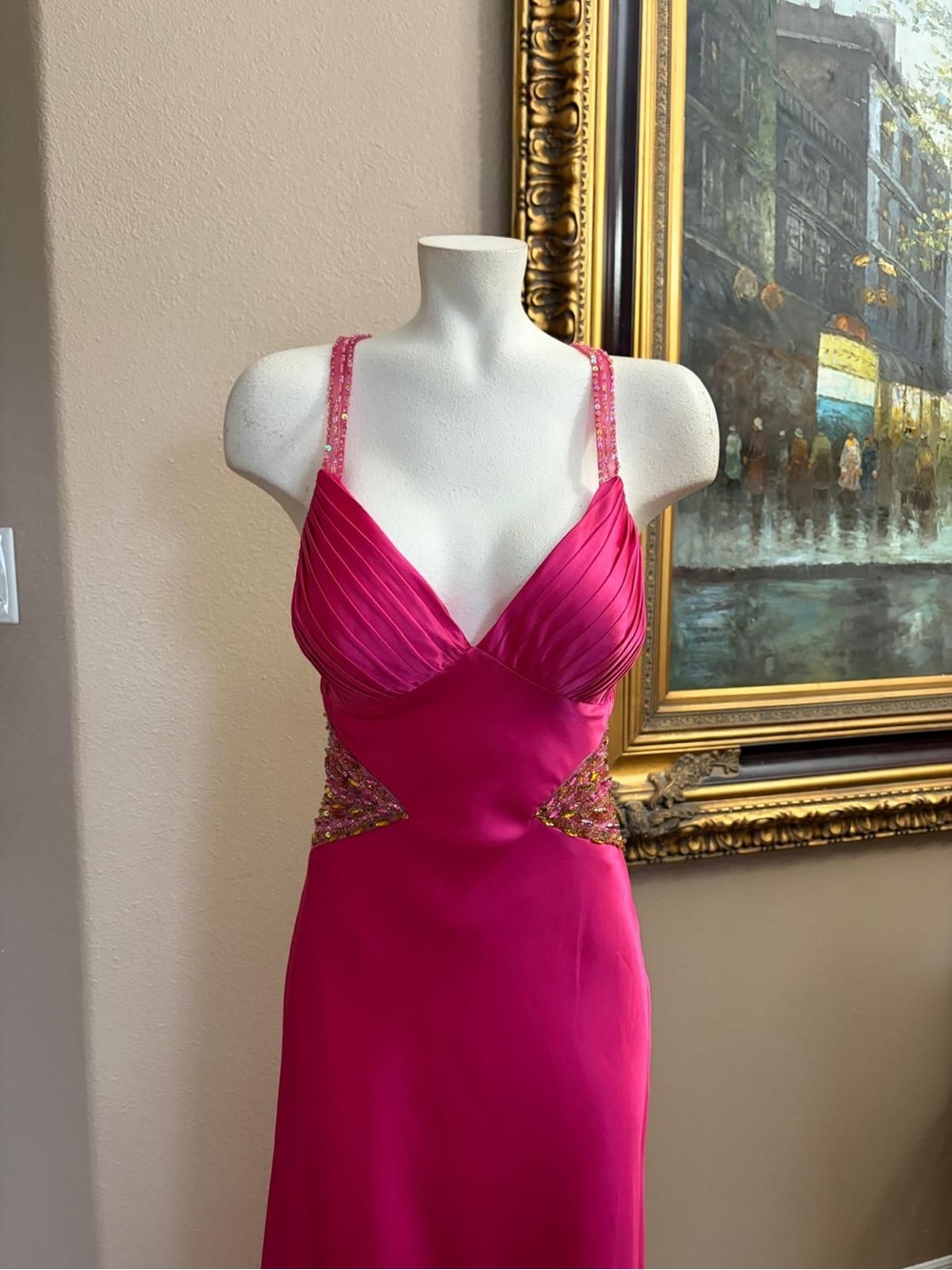 Fuchsia Prom Gown with Beaded Side Accents